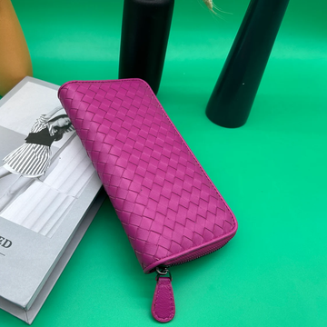 Gradient Pink Intrecciato Woven Leather Zip Long Wallet
