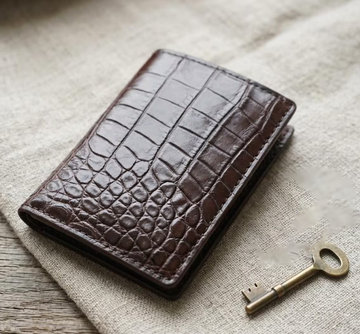 Dark Brown Croc Embossed Calfskin Slim Bifold Wallet