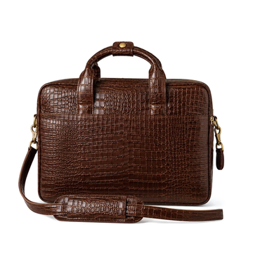 Brown Croc Embossed Leather 15.6 Inch Convertible Laptop Briefcase