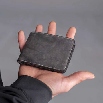 Vintage Distressed Gray Leather Bifold Wallet