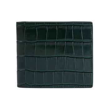 Glossy Dark Green Croc Embossed Calfskin Bifold Wallet