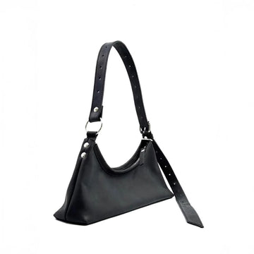 Minimalist Black Genuine Leather Slim Baguette Shoulder Bag
