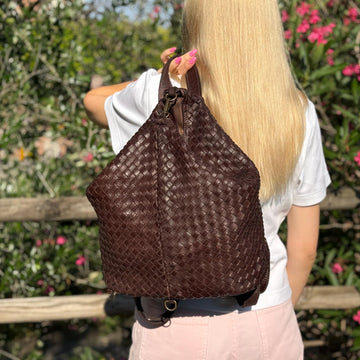Hand Woven Italian Leather Convertible Backpack