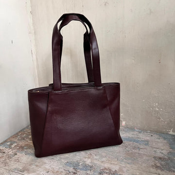 Burgundy Soft Leather Large Capacity Office Tote Bag