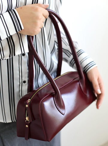 Gloss Burgundy Leather Classic Baguette Shoulder Bag