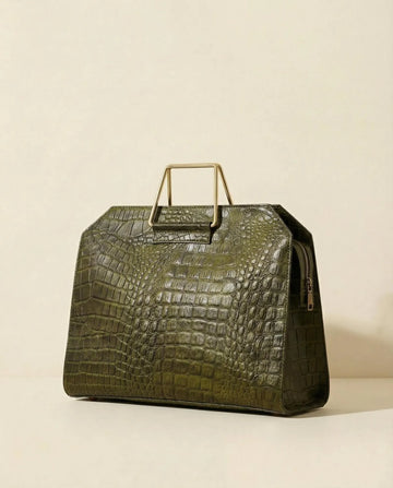 Croc Embossed Metal Handle 14.5 Inch Laptop Briefcase