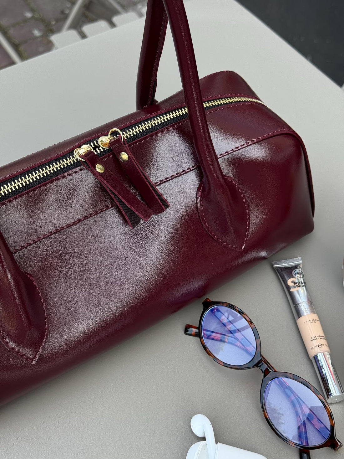 Gloss Burgundy Leather Classic Baguette Shoulder Bag