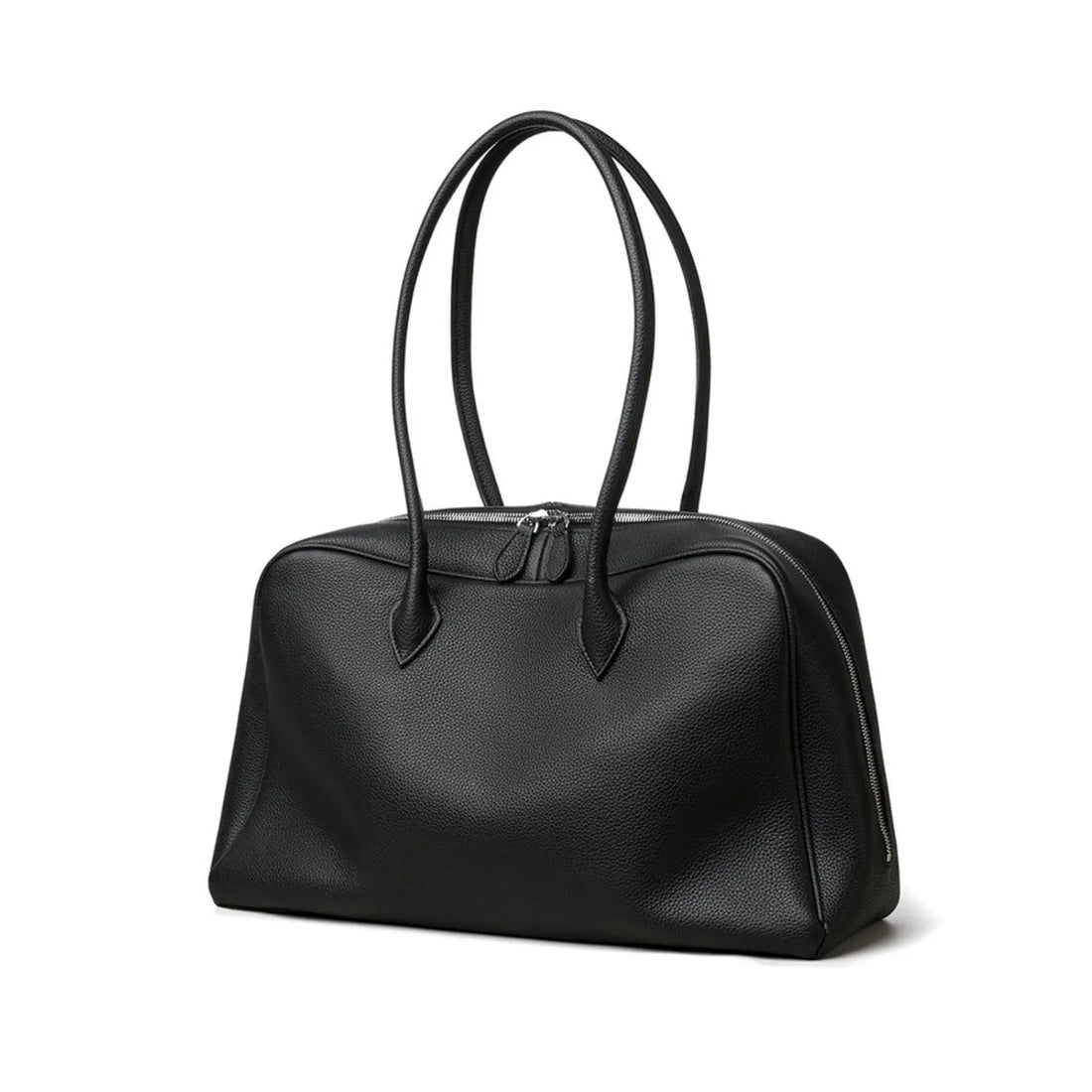 Grain Black Leather Large Bowling Shoulder Bag