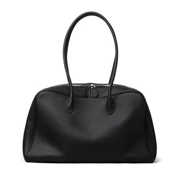 Grain Black Leather Large Bowling Shoulder Bag