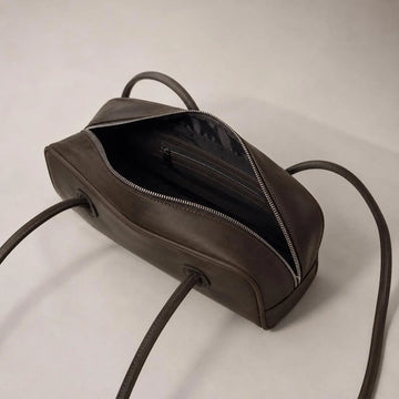 Vintage Dark Brown Genuine Leather Slim Baguette Shoulder Bag