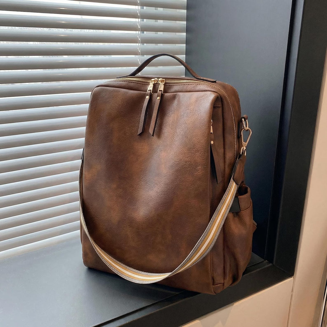 3-in-1 Vintage Faux Leather Laptop Backpack