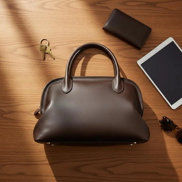 Smooth Dark Brown Leather Structured Dome Handbag