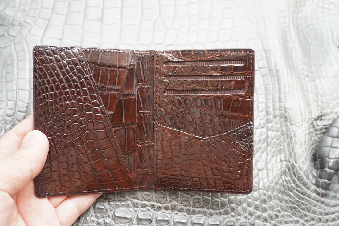 Dark Brown Croc Embossed Calfskin Slim Bifold Wallet